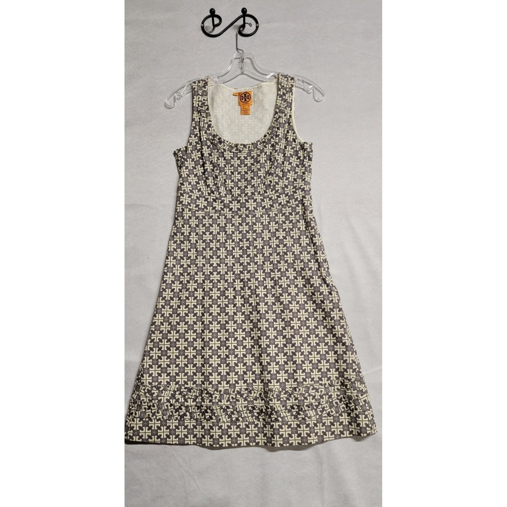 Gray White Monogram W Pleated Collar Short Tory Burch Tank Dress Size 4